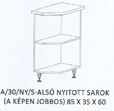 DORINA A/30/NY/S-ALSÓ munkalapos nyitott sarok elem JOBBOS