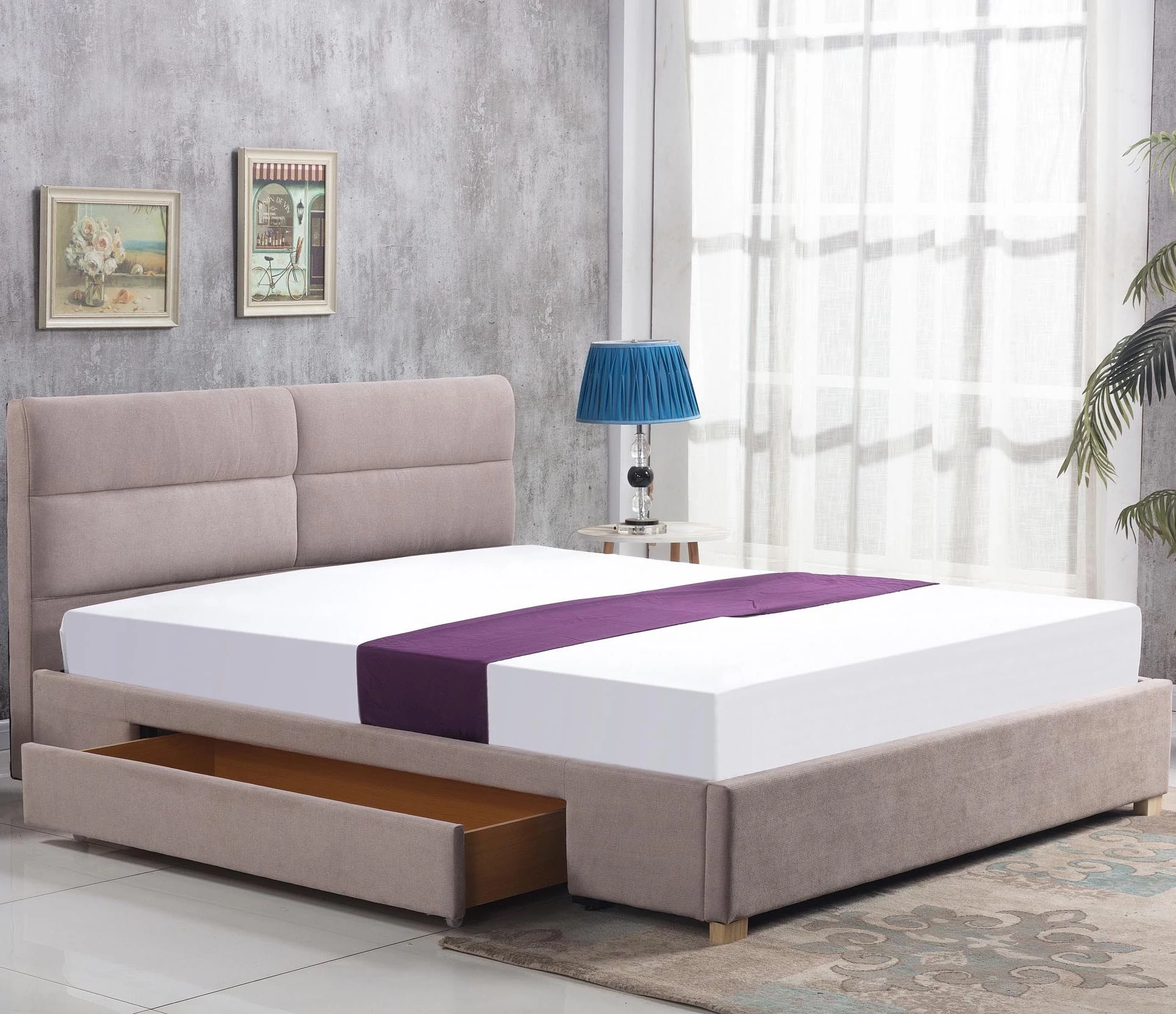 MERIDA ágykeret ágyráccsal és ágyneműtartó fiókkal 160x200 cm - Beige