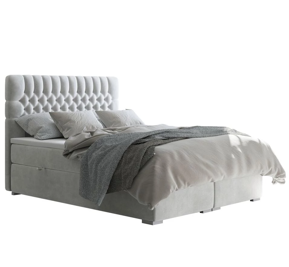 FONDA Boxspring franciaágy 160x200 cm - Világosszürke Mono 244