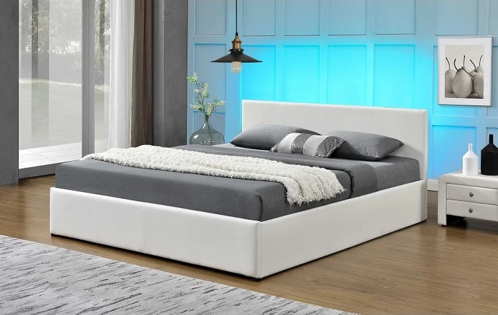 JADA ÁGYNEMŰTARTÓS ágykeret 160x200-as FEHÉR textilbőr LED világítással