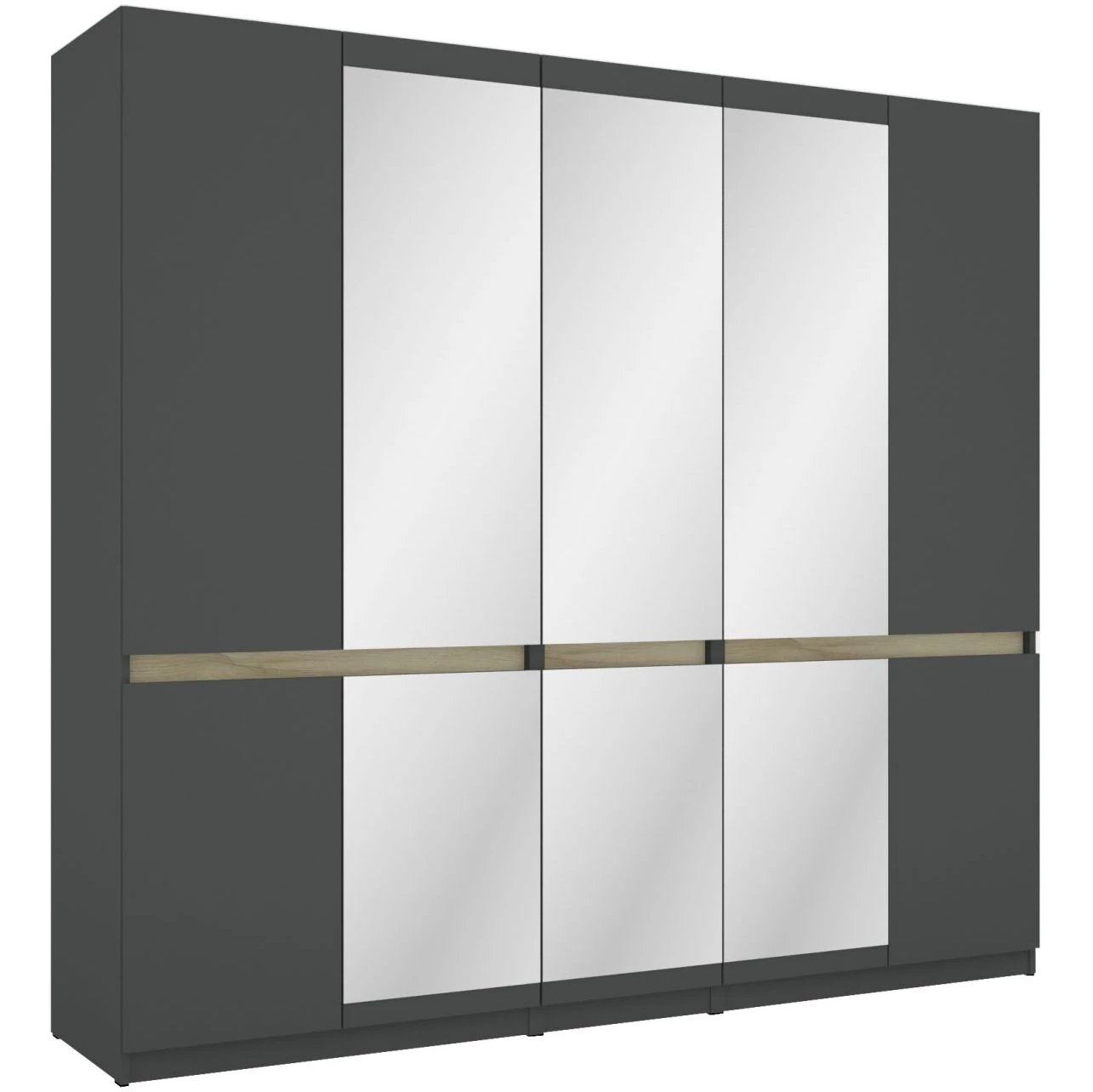 BOSS 225 cm nyílóajtós gardrób 3 TÜKÖRREL - Matt Sötétszürke / Artisan Tölgy