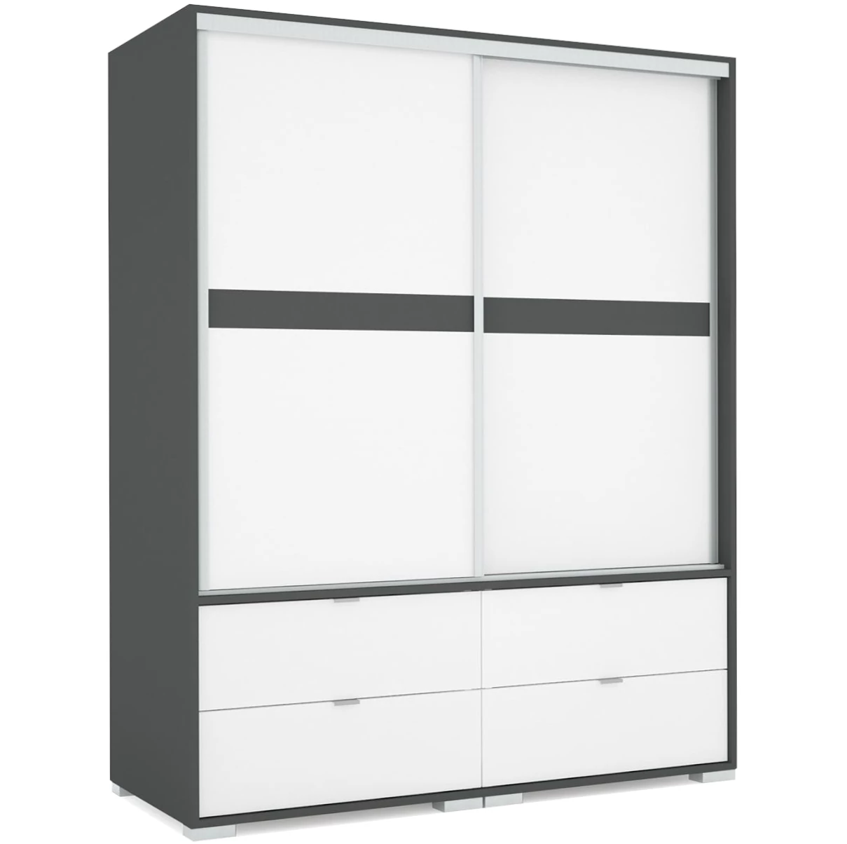 CÉZÁR 160 cm tolóajtós gardrób - Matt Sötétszürke / Rusztik Fehér