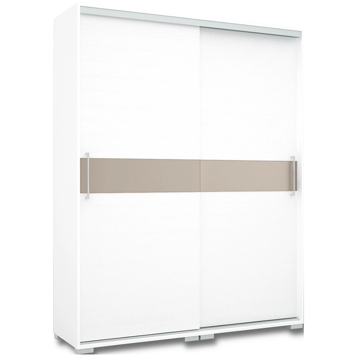 CITY 160 cm tolóajtós polcos gardrób - Rusztik Fehér / Fehér / Magasfényű Beige