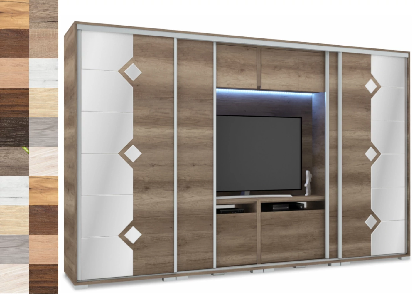 DIAMOND 318 cm tükrös TV-s gardrób - VÁLASZTHATÓ SZÍNEKBEN