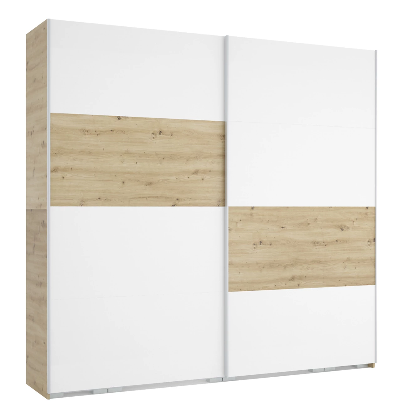 FŐNIX 254 cm tolóajtós gardrób - Artisan Tölgy / Rusztik Fehér / Szürke profil