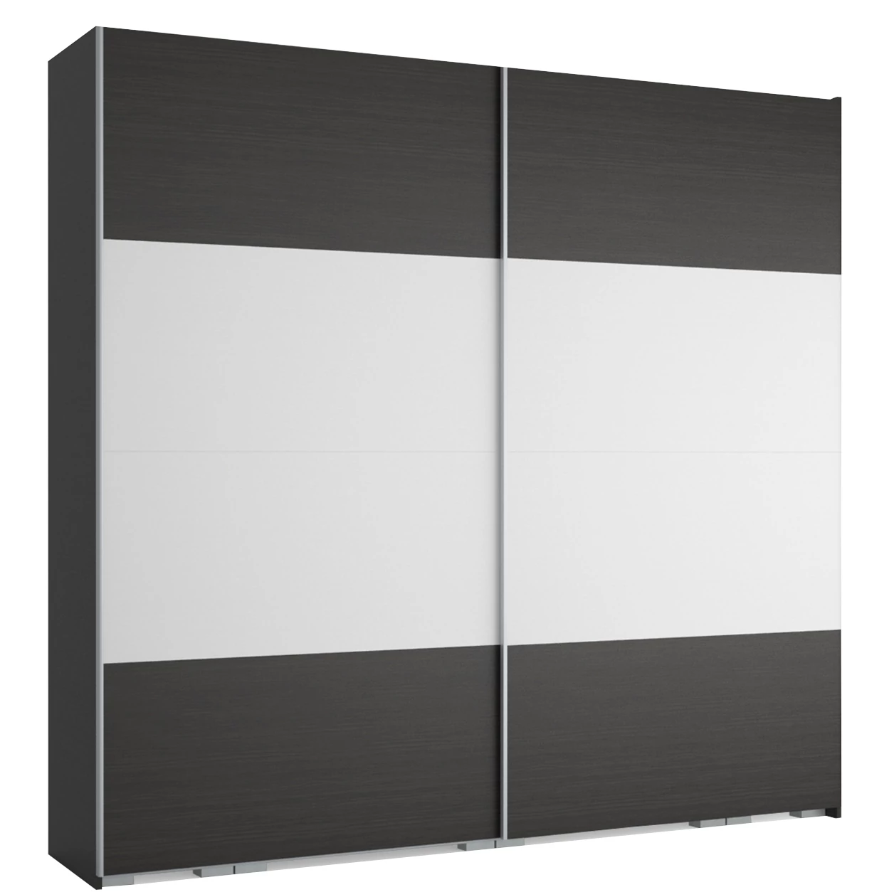 FŐNIX 254 cm tolóajtós gardrób - Nero / Rusztik Fehér / Szürke profil 