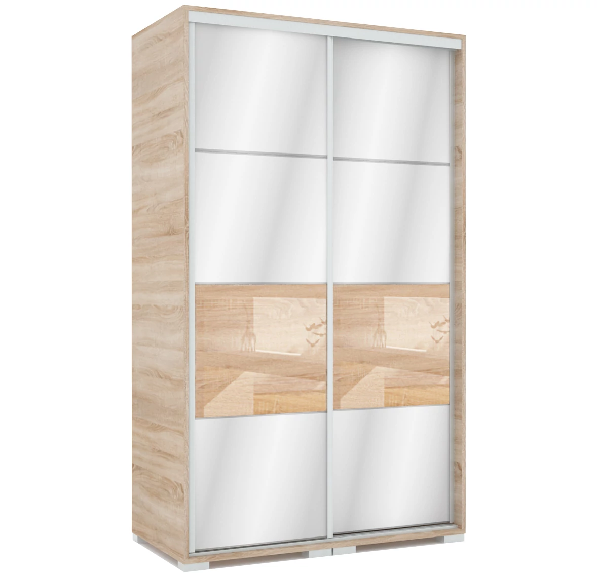 MIRROR 120 cm tükrös tolóajtós gardrób - Sonoma Tölgy / Magasfényű Sonoma Tölgy betét