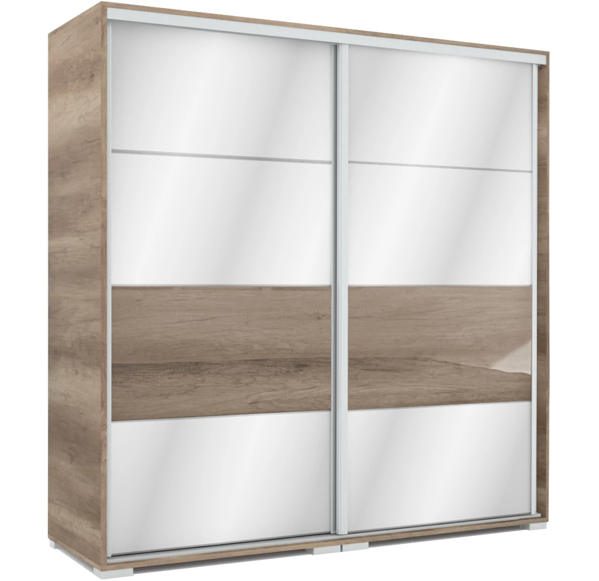 MIRROR 200 cm tükrös tolóajtós gardrób - Canyon Tölgy / Magasfényű Canyon Tölgy betét