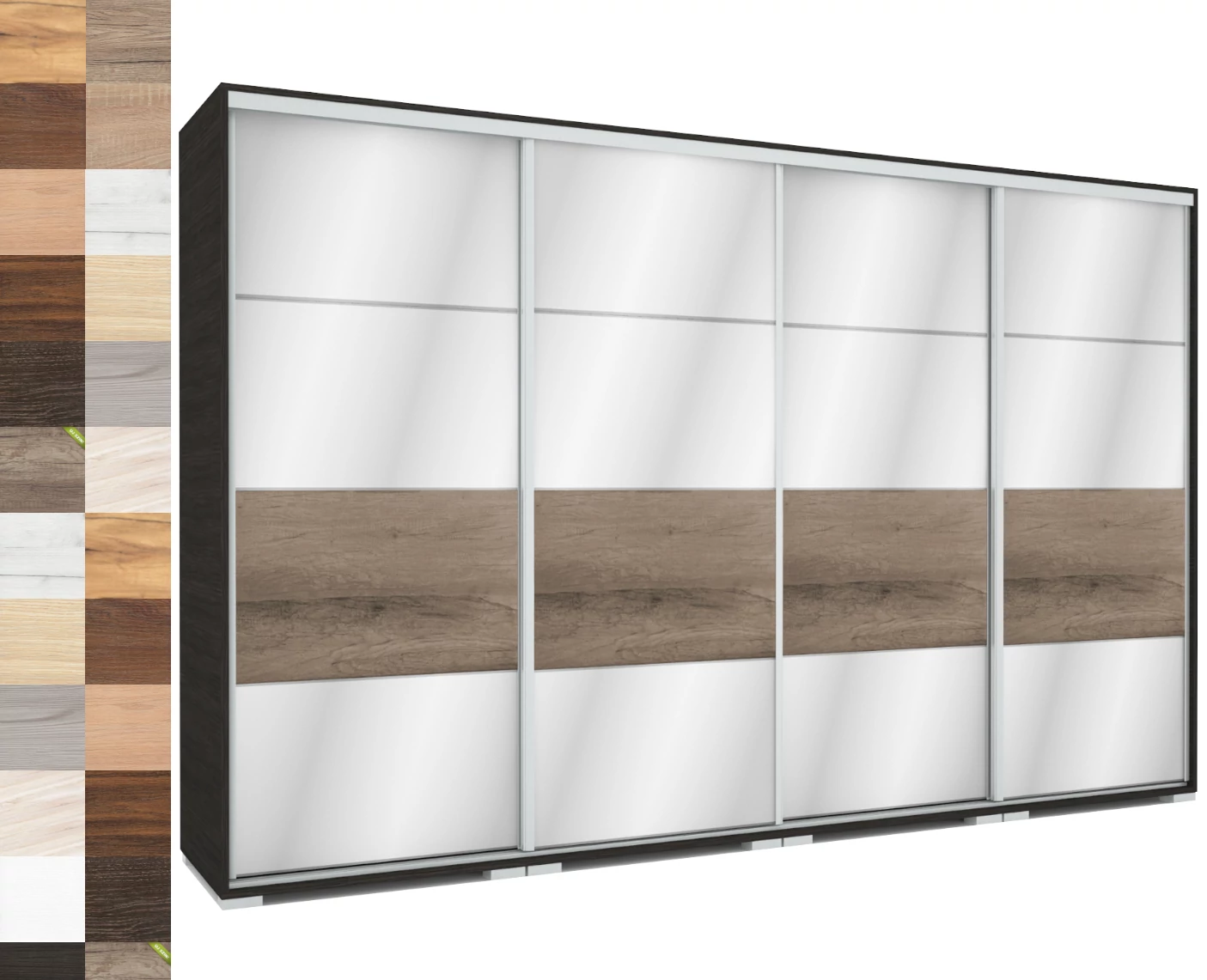 MIRROR 318 cm tükrös tolóajtós gardrób - VÁLASZTHATÓ SZÍNEKBEN