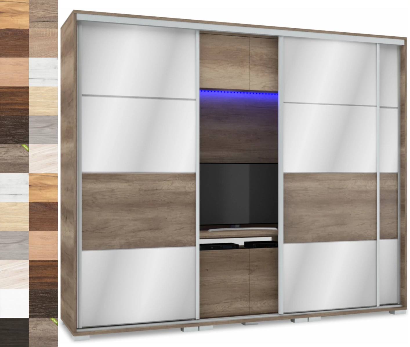 MIRROR 239 cm tükrös TV-s gardrób - VÁLASZTHATÓ SZÍNEKBEN
