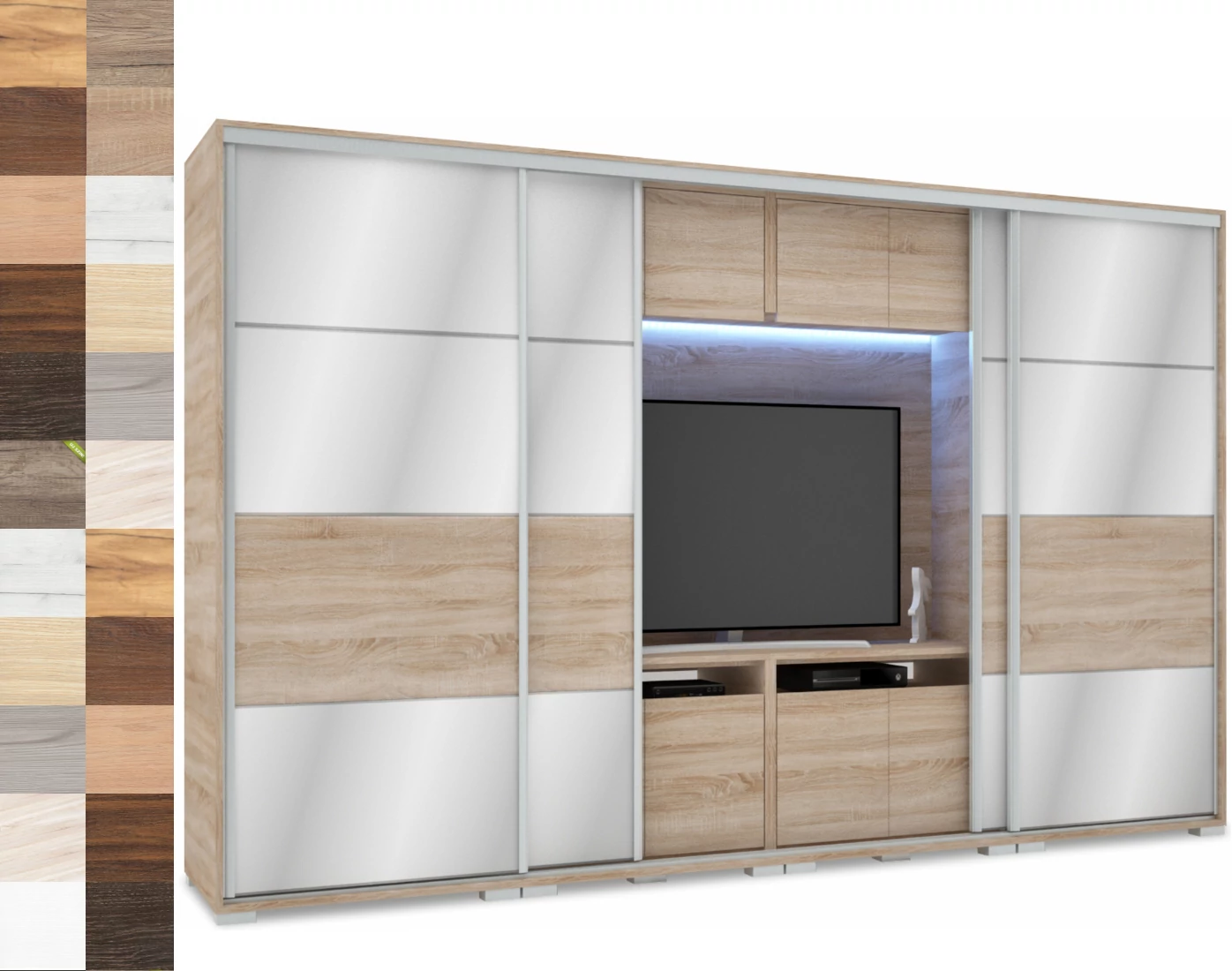 MIRROR 318 cm tükrös TV-s gardrób - VÁLASZTHATÓ SZÍNEKBEN