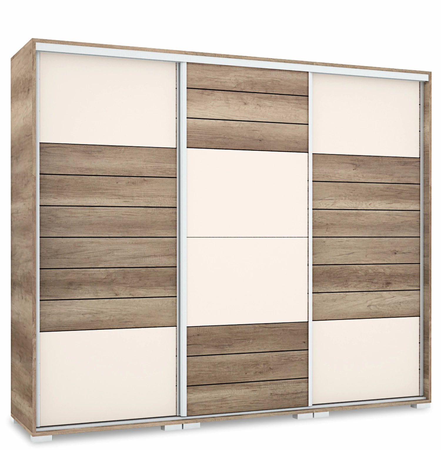 NÍLUS 239 cm magasfényű gardrób - Canyon Tölgy / Magasfényű Beige üveg