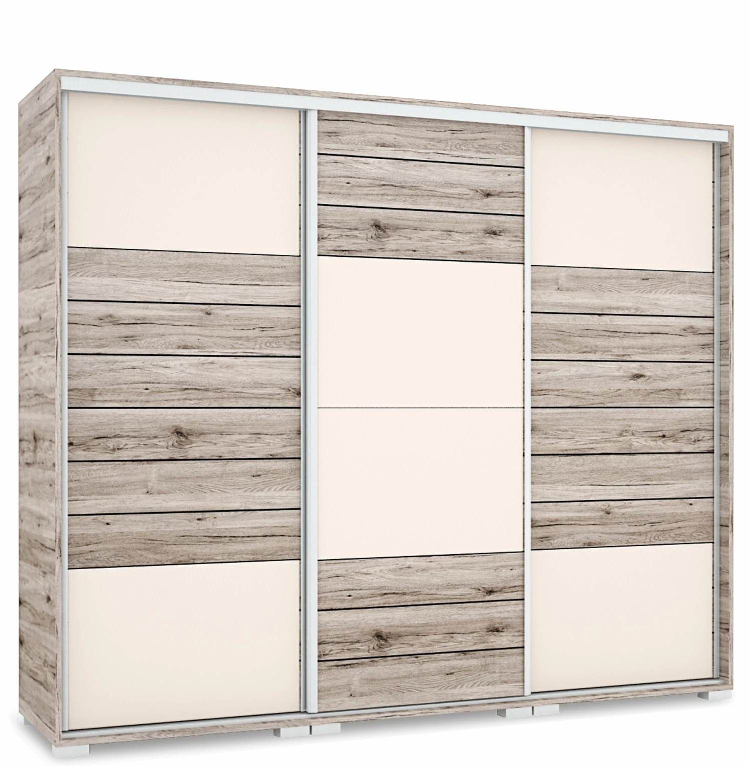NÍLUS 239 cm magasfényű gardrób - San Remo / Magasfényű Beige üveg