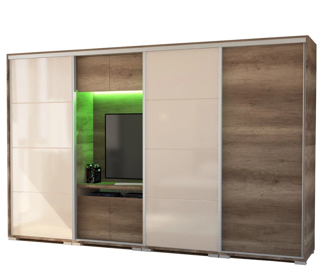 BOND 2BL/2MF 318 cm TV-s gardrób - Canyon Tölgy / Magasfényű Beige üveg