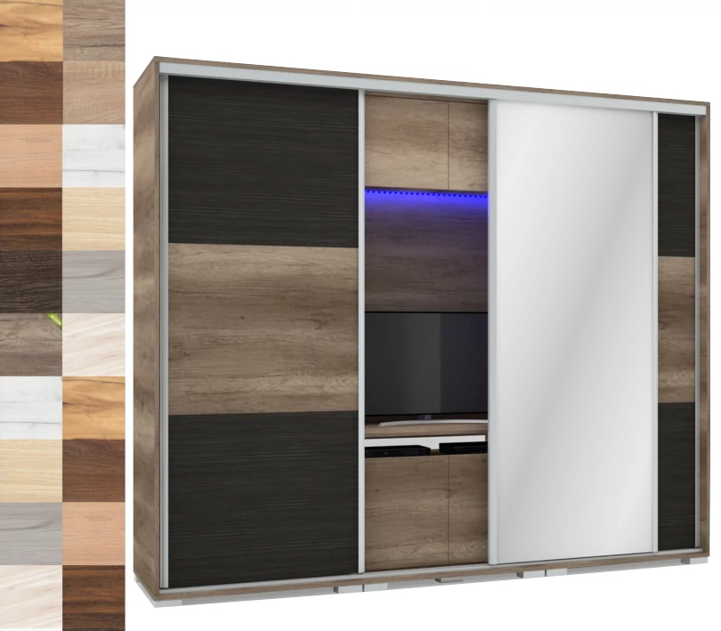 LUX 239 cm TV-s gardrób 1 TÜKÖRREL - VÁLASZTHATÓ SZÍNEKBEN