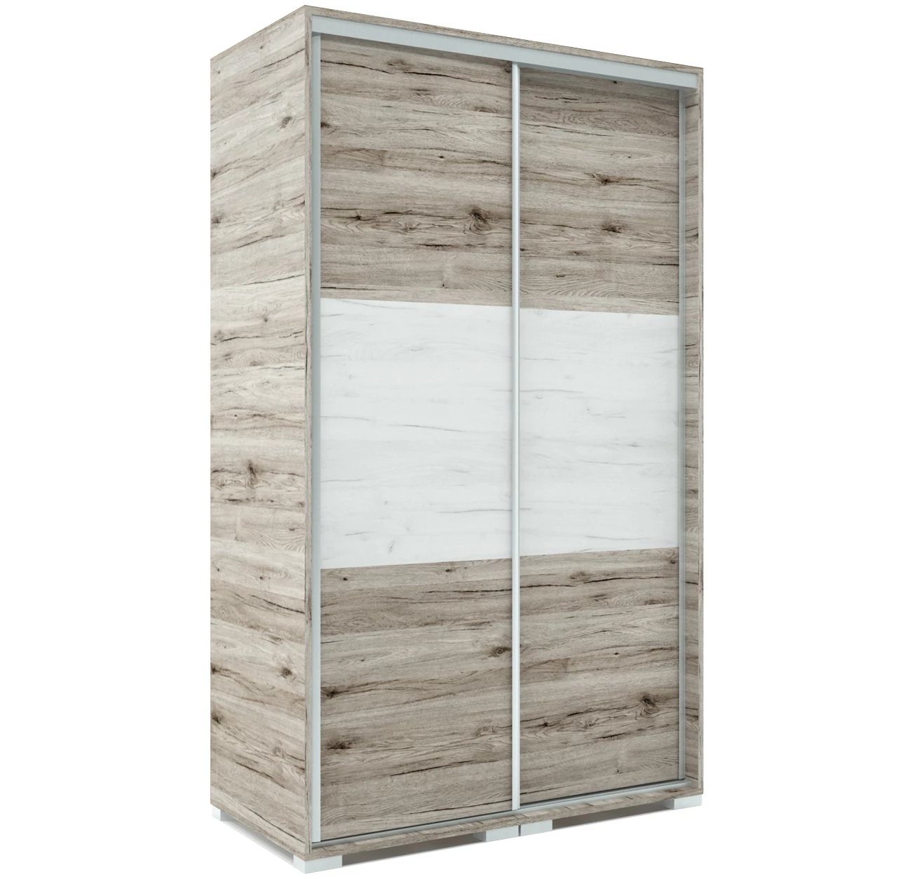 LUX 120 cm tolóajtós gardrób - San Remo (korpusz-ajtó) / Fehér Tölgy (betét)