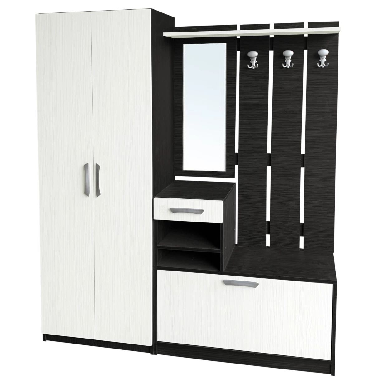 AMSTERDAM előszobafal 1+2+3-as elem összeállítás - Nero / Bianco