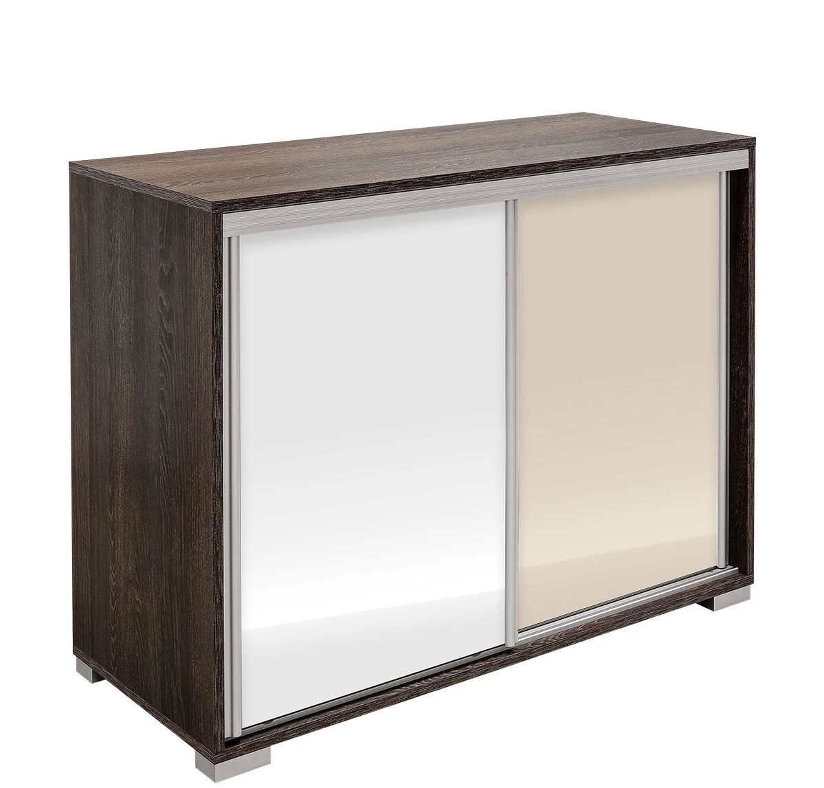 Magasfényű tolóajtós komód - Canterbury / Magasfényű Fehér / Magasfényű Beige