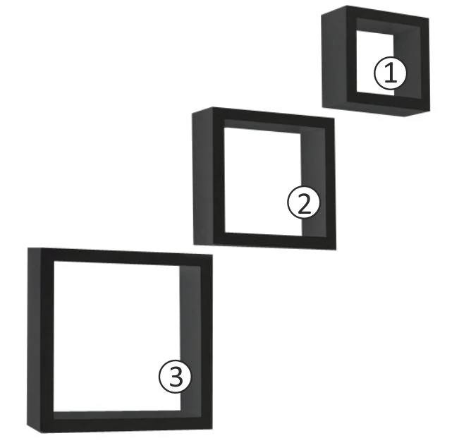 KVADRO NEW 3 darabos polc szett - Fekete