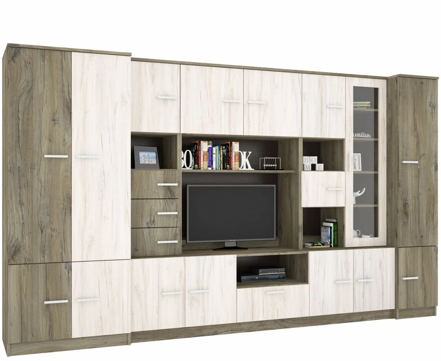 FIRENZE nappali szekrénysor 340 cm - Sötét Justus Tölgy / Justus Tölgy