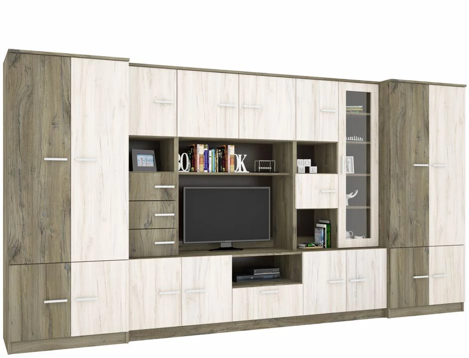 FIRENZE nappali szekrénysor 380 cm - Sötét Justus Tölgy / Justus Tölgy