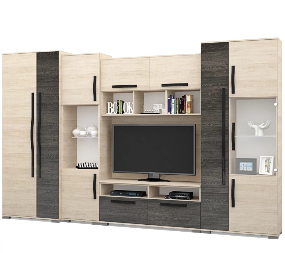 ATLANTA nappali szekrénysor 330 cm LED világítással - Canterbury / Santana