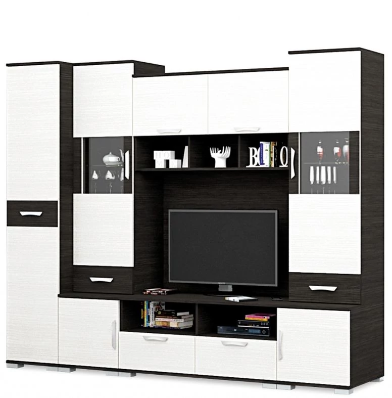 BASEL nappali szekrénysor 265 cm LED világítással - Nero / Bianco