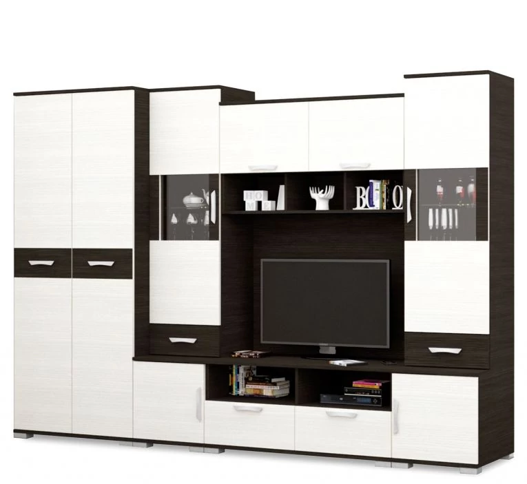BASEL nappali szekrénysor 310 cm LED világítással - Nero / Bianco