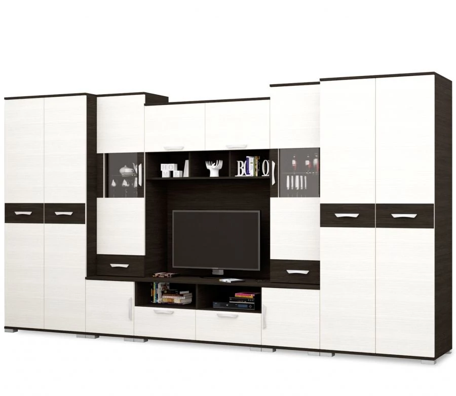 BASEL nappali szekrénysor 400 cm LED világítással - Nero / Bianco