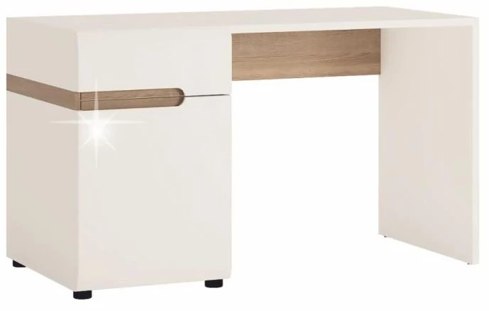 LYNATET 80 PC asztal, extra magas fényű - Fehér / Sonoma Trüffel